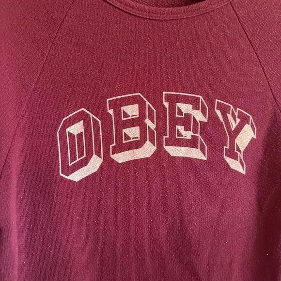 Obey Burgundy Women’s Crewneck Size Medium - Picture 2 of 4